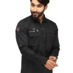 Navi Blue cargo shirt with embroidery patche